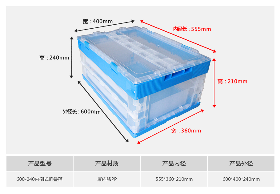真人游戏第一品牌
600-240塑料内倒式折叠周转箱透明款